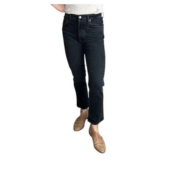 AGOLDE Riley Crop Washed Black Charcoal Gray Cropped Denim Jeans Size 27 - Picture 1 of 10